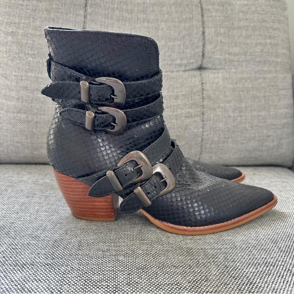 Matisse Harvey Snakeskin Buckled Ankle Boot